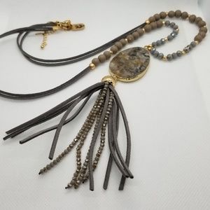 Grey Stone and Bead Necklace